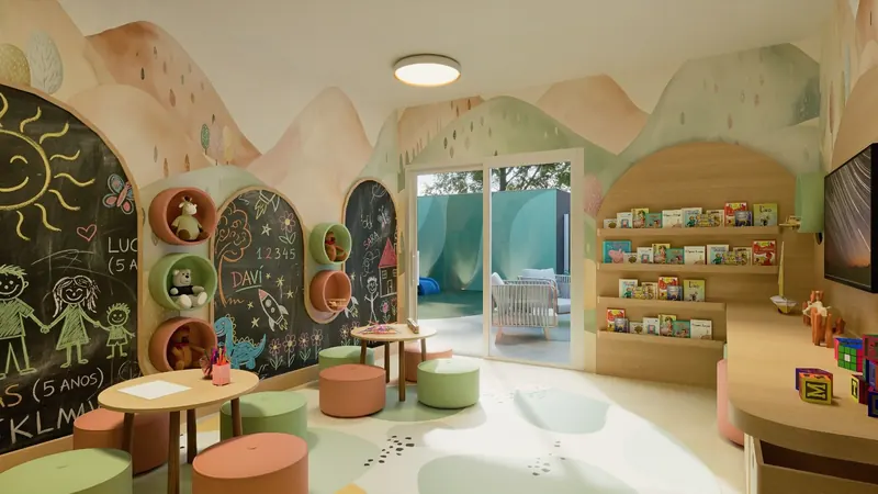 Área infantil e espaços de apoio, projeto da ARS